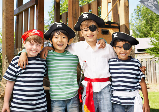 Portrait of Boys Dressed Up like Pirates