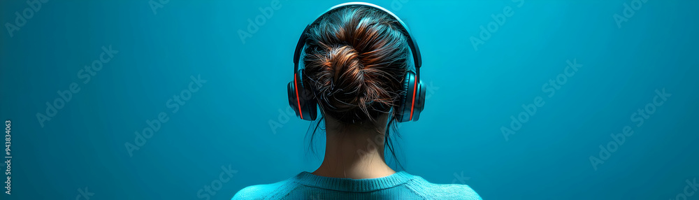 Poster person with headset and interactive customer service concept as a person wearing a headset providing