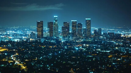 Obraz premium Night view of downtown Los Angeles, California - United States