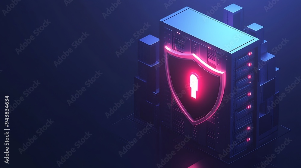 Aufkleber cybersecurity concept with a glowing lock icon on a shield, representing data protection and secure 