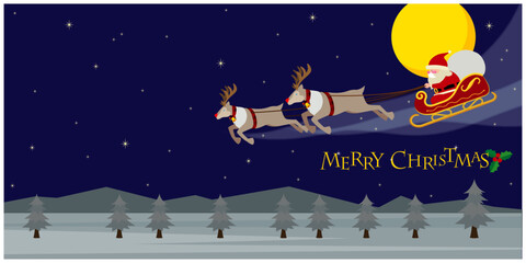 トナカイのソリに乗ったサンタ