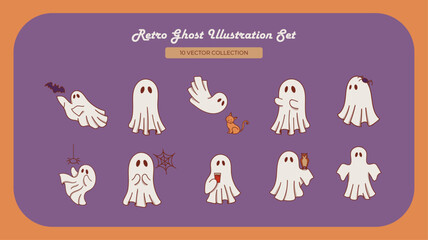 Retro Ghost Illustration Set