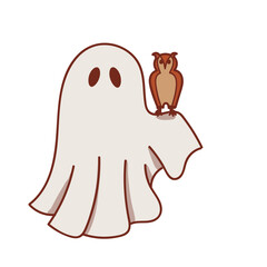 Retro Ghost with Owl  Halloween