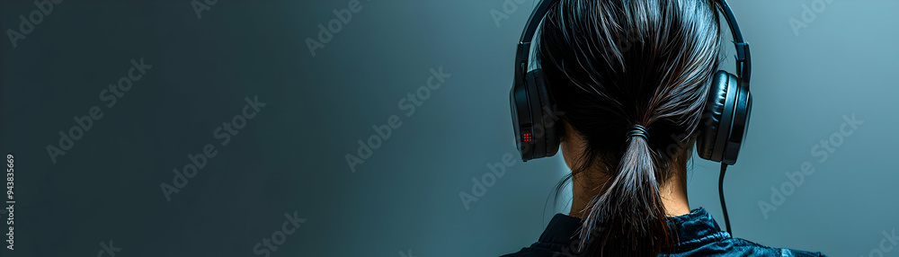 Poster person with headset and efficient service delivery concept as a person wearing a headset providing e