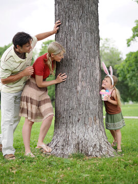 Family in Park, Easter Egg Hunt