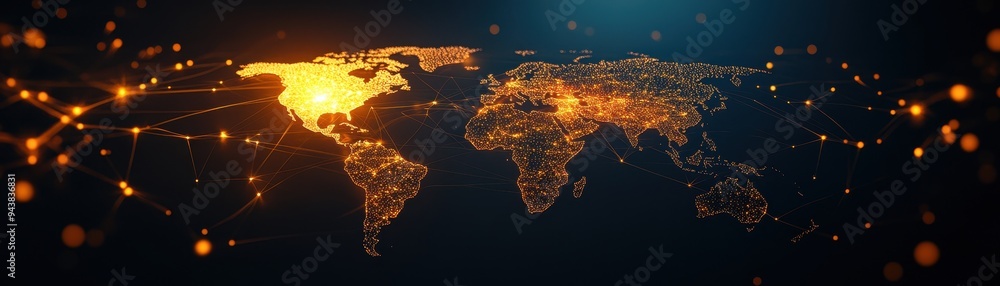 Aufkleber world map highlighting global connectivity with glowing lights representing internet connections and
