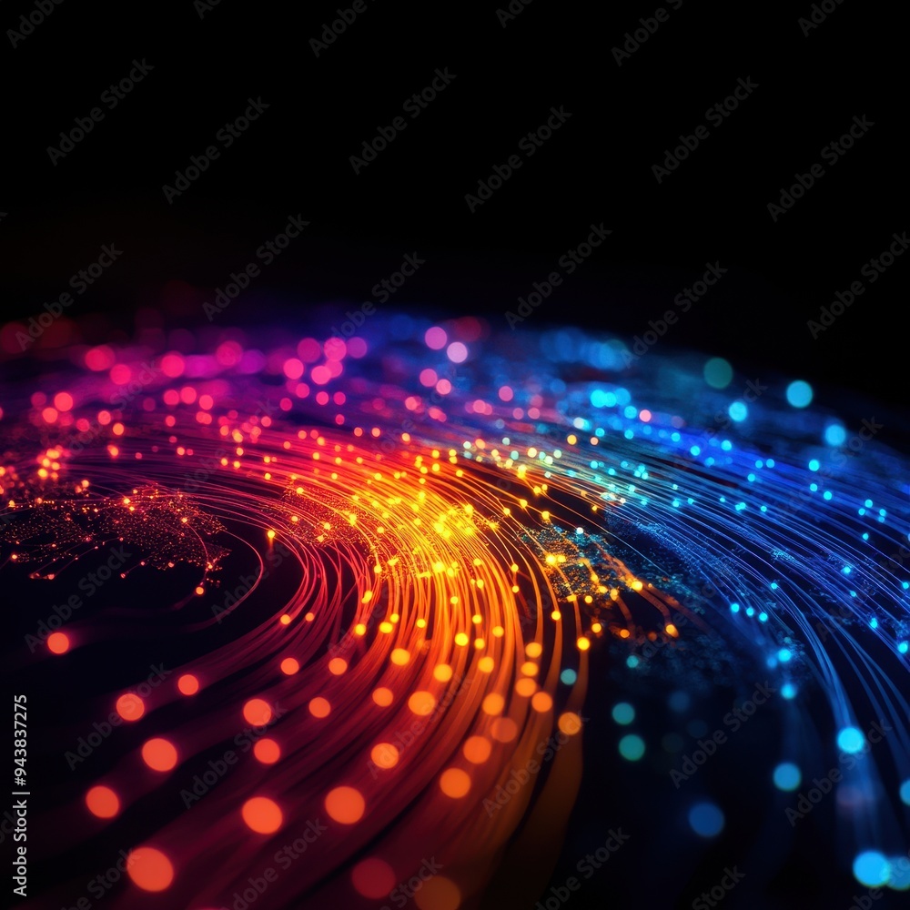 Poster vibrant fiber optic cables illuminate the dark, creating a mesmerizing spectrum of colors in this ab