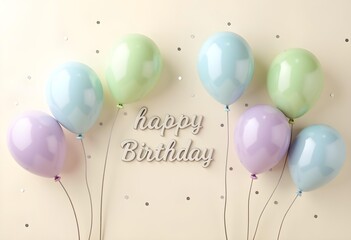 Pastel Balloon Themed Happy Birthday Design with Soft Colors and Elegant Simplicity