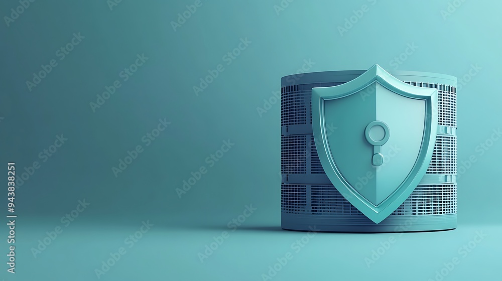 Poster data security digital concept with shield and database server, symbolizing strong protection of info