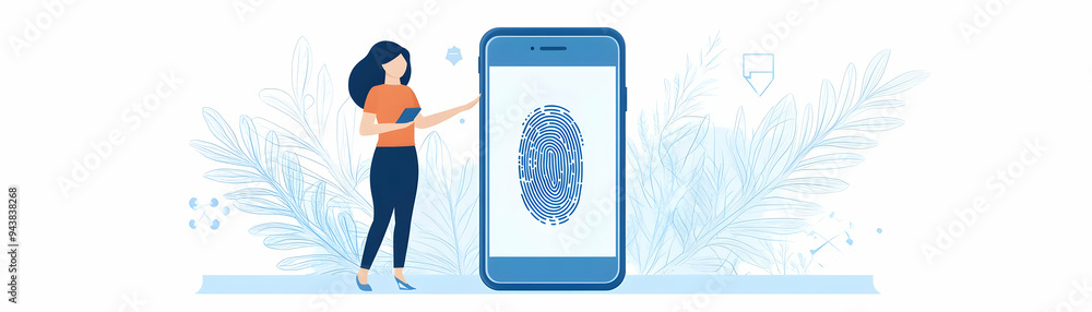 Poster person scanning fingerprint on phone concept as a person scanning their fingerprint for mobile banki
