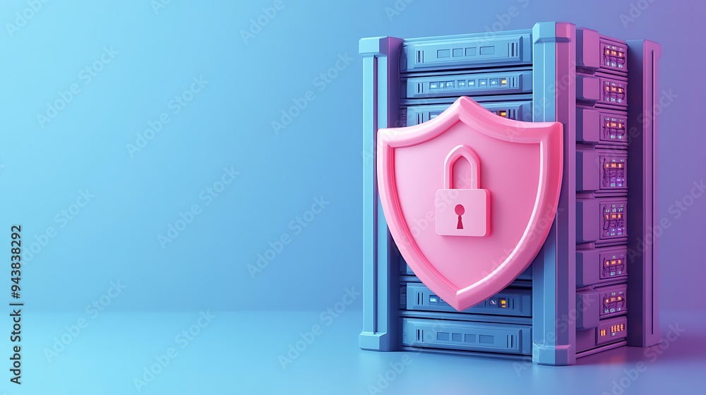 Aufkleber data server protection concept with a secure shield and lock symbol representing cybersecurity and d