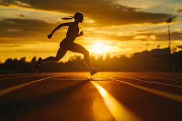 Silhouette of a Runner at Sunset on a Track
