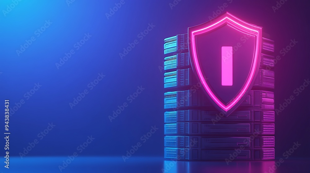 Aufkleber data server security concept with glowing shield. digital protection and technology safety for serve