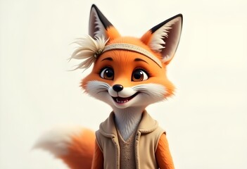 Cute Cartoon Fox with Headband and Playful Smile