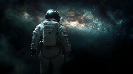 Naklejka premium Astronaut gazing at the milky way galaxy in space.