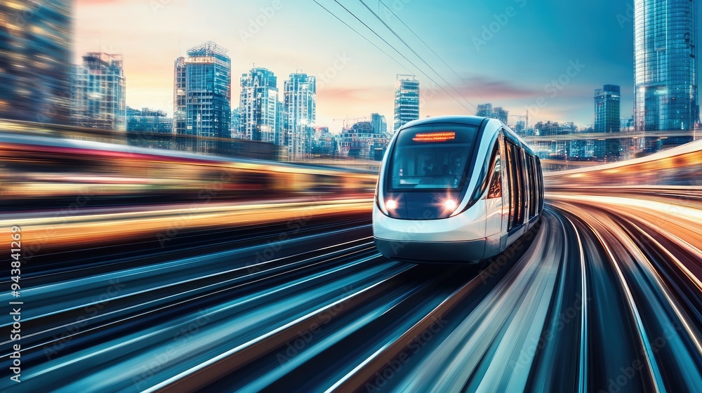 Aufkleber a train moving through a cityscape with automated systems managing the traffic flow, symbolizing the