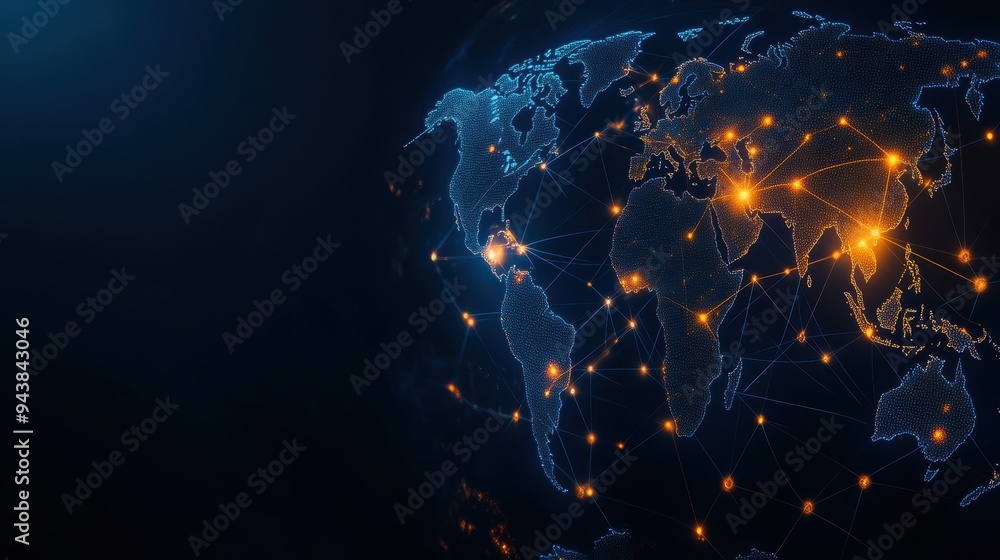 Leinwandbilder Global connection network visualization with glowing points representing connections across continents.