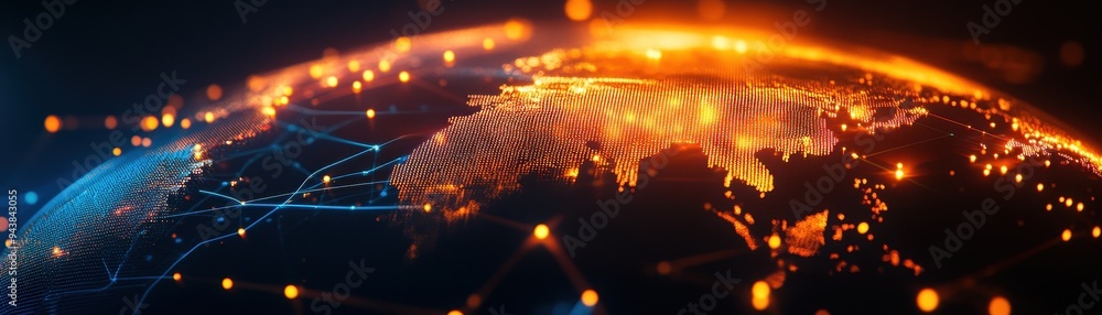 Poster futuristic view of earth with vibrant digital connections and glowing network lines, symbolizing glo