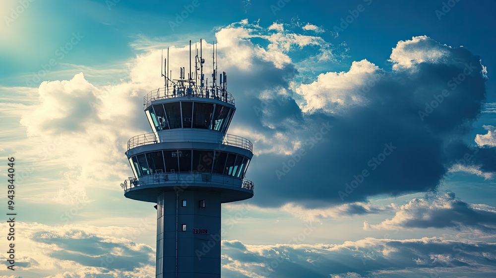 Fototapete a control tower with advanced radar and communication systems, ensuring the safe and efficient movem