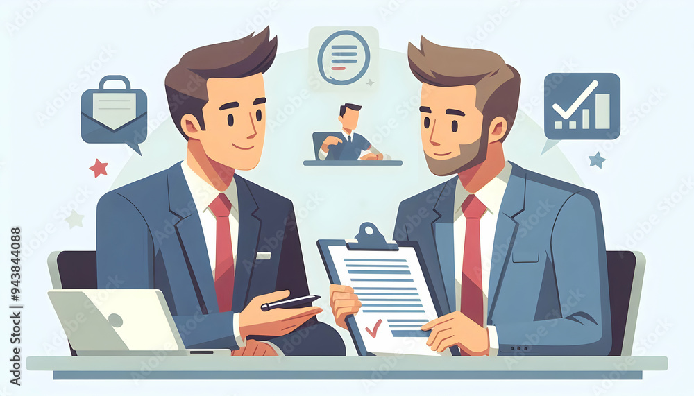 Aufkleber flat manager candidly negotiating with a vendor over a contract concept as a candid shot of a manage