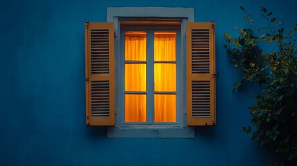 Cozy Yellow Window Shutters Illuminated at Night