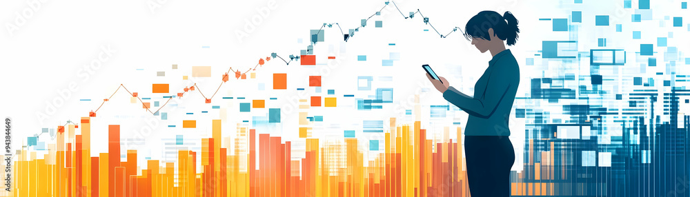 Poster person checking stock market on phone concept as a person checking the stock market using a mobile a