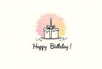 Minimalist Happy Birthday Illustration with Cake and Candle