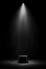 Fotobehang Dramatic spotlight on an empty stage platform, set against a dark background, perfect for theater or performance concept themes. © PrusarooYakk
