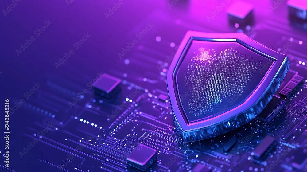 Aufkleber digital security shield with glowing effect on circuit board, representing cybersecurity and data pr