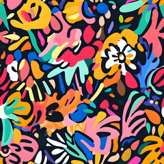 floral and leaf seamless patterns in doodle-style tile designs with graphic format.