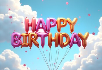Happy Birthday Balloon Letters in the Sky with Confetti