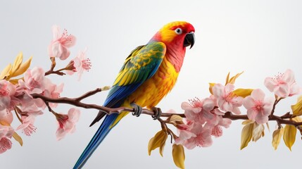 A Parrot Perched on a Branch of Cherry Blossoms
