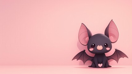 Light pink background with a tiny kawaii bat with heart-shaped wings in the bottom right, cute and minimalist Halloween vibe
