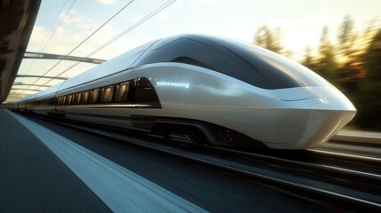 Fototapeta premium A futuristic train design concept, with aerodynamic features and advanced technology, displayed in a digital rendering.