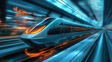 Fototapeta premium A futuristic train design concept displayed on a digital interface, showing the next generation of high-speed rail.