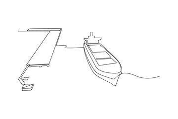 Single continuous line drawing of Warehouse, shipping, port, cargo activity and all about port activity. port and cargo minimalist concept. Simple line.