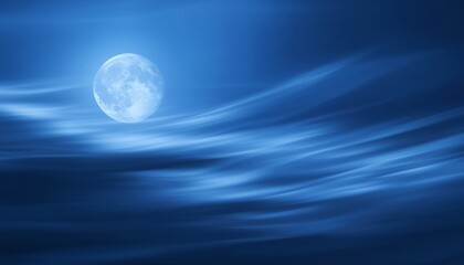 A bright full moon stands out in the night sky, gently surrounded by soft clouds, capturing the calm and serene mood of the night.