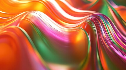 Fototapeta premium Colorful swoosh lines in a 3D render, featuring vibrant hues of orange, pink, and green. The abstract design is dynamic and full of movement.