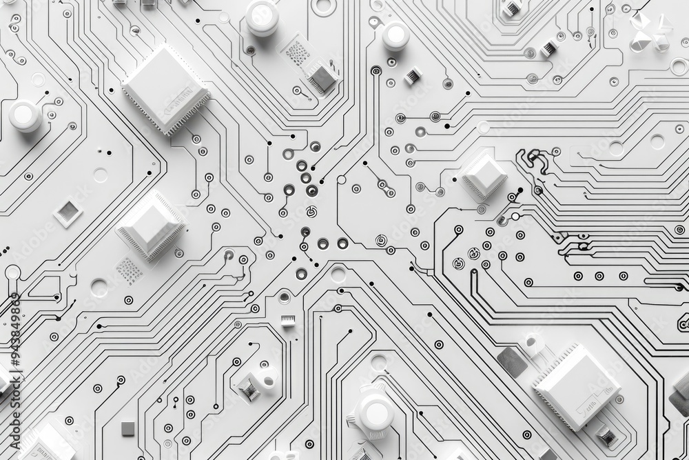 Poster white circuit board texture background for computer technology with space for text.