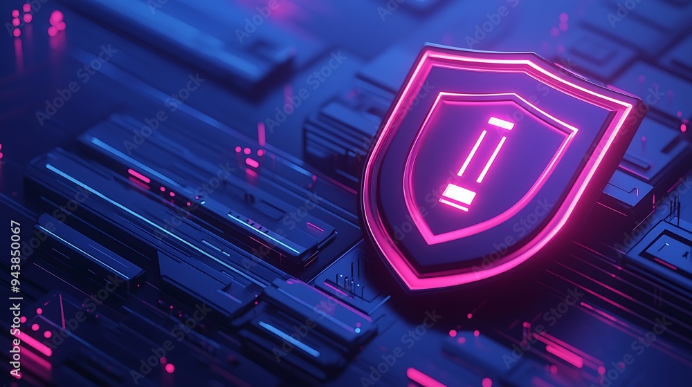 Poster futuristic cyber security concept with a glowing shield symbol on a digital background. modern techn