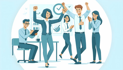 Flat Team leader candidly celebrating a successful project completion concept as A candid shot of a team leader celebrating a successful project completion with their team. The camera captures the joy