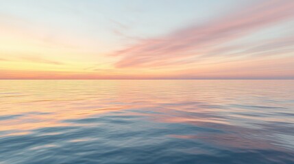 Obraz premium A tranquil sky at twilight with shades of orange and pink, the last light of day reflecting on a calm sea.