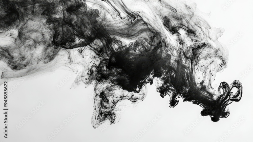 Poster abstract smoke or ink in water background with swirling black and white patterns, creating a mysteri