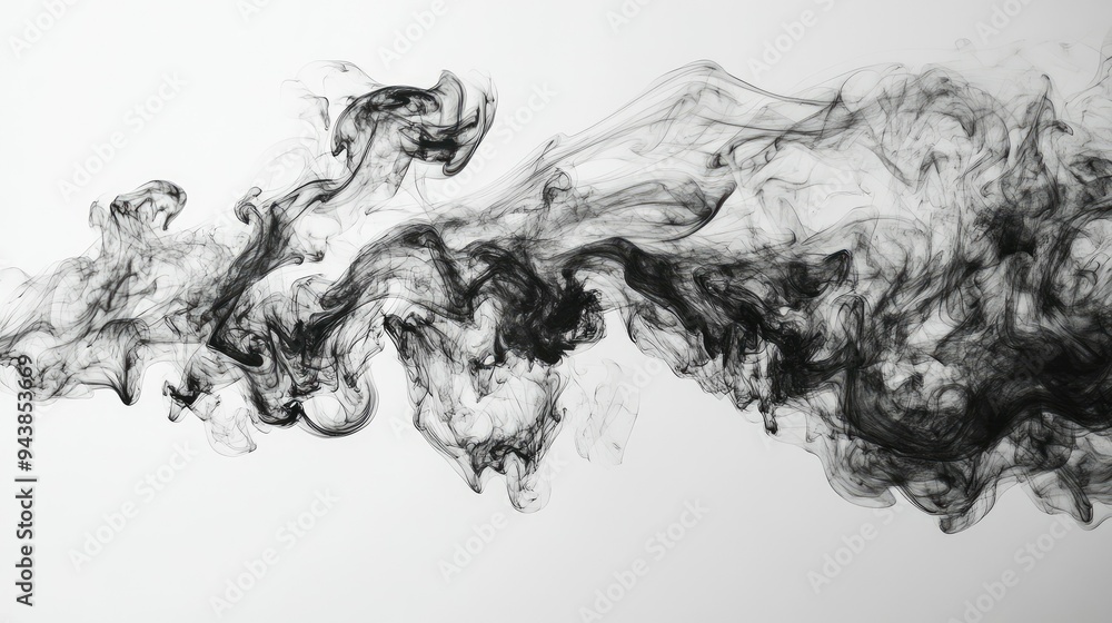 Poster abstract smoke or ink in water background with swirling black and white patterns, creating a mysteri