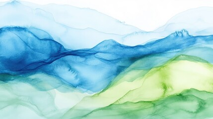 Fototapeta premium Abstract watercolor background with flowing shades of blue and green, creating a serene and artistic atmosphere