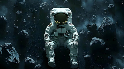 Fototapeta premium Astronaut in Space Surrounded by Asteroids.