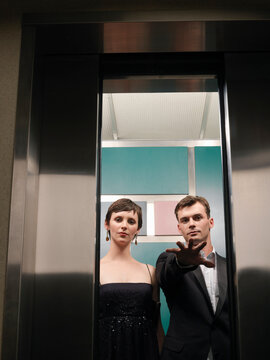 Portrait of Couple in Elevator