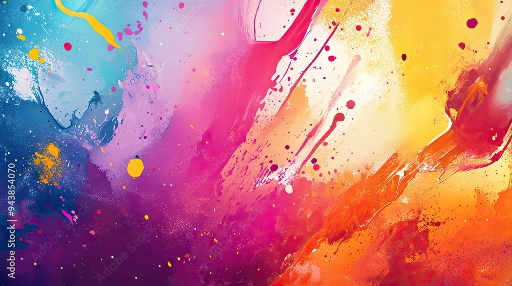 Aufkleber an abstract background with colorful paint splashes and brush strokes, creating a vibrant and artist
