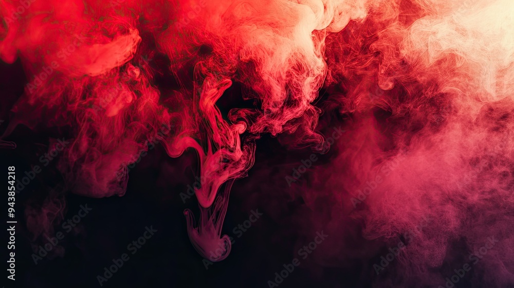 Poster an abstract background with swirling clouds of ink in water, featuring deep red and black tones for 