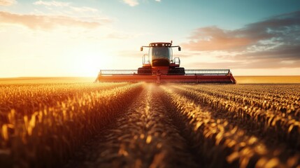 Fototapeta premium A robotic harvester working in a field, collecting crops with precision and efficiency under the bright sun.